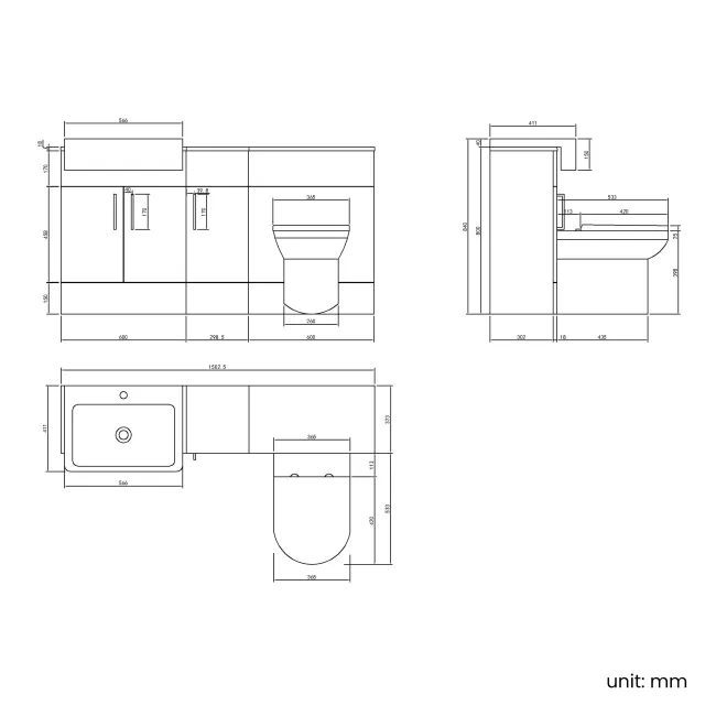 Harper Stone Grey Combination Vanity Basin and Miami Toilet 1500mm - Black Accents