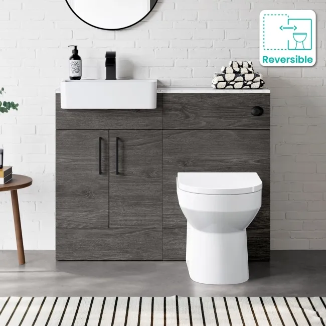 Harper Charcoal Elm Combination Vanity Basin with Marble Top & Miami Toilet 1000mm - Black Accents
