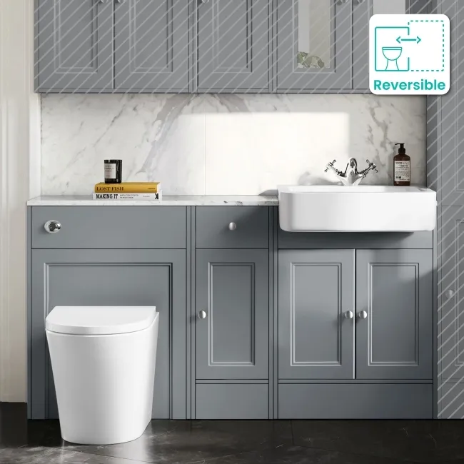 Monaco Dove Grey Combination Vanity Basin with Marble Top and Boston Toilet 1500mm