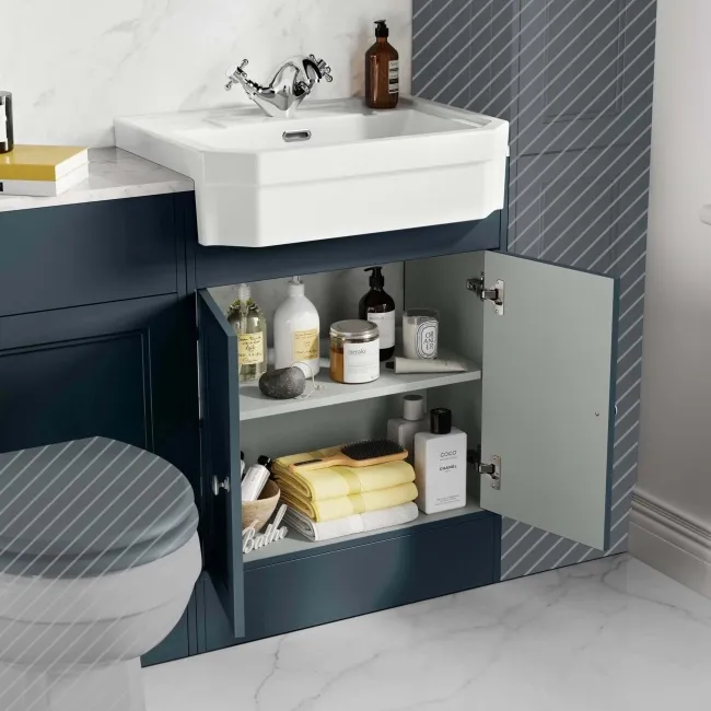 Monaco Inky Blue Combination Vanity Traditional Basin with Marble Top 1200mm (Excludes Pan & Cistern)
