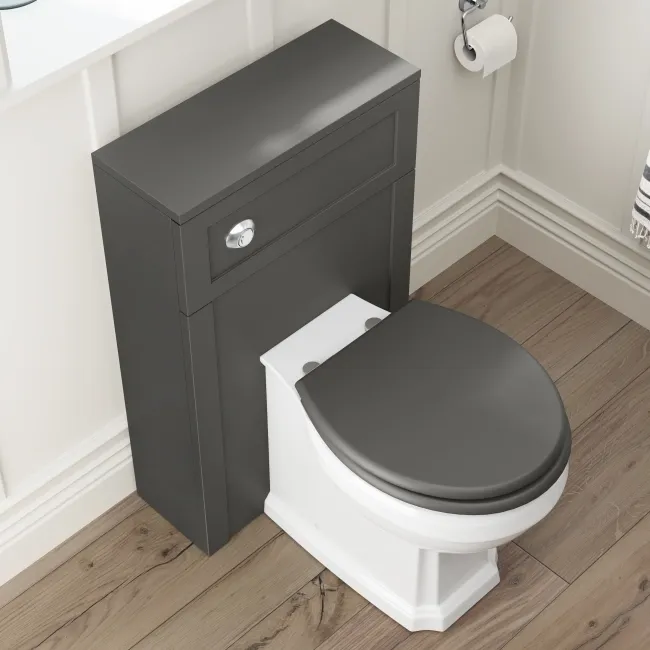 Bermuda Traditional Graphite Grey Slimline Back To Wall Unit and Hudson Toilet with Wooden Seat