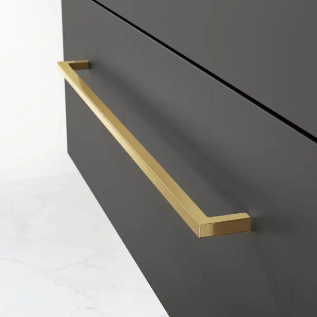 Elba Graphite Grey Wall Hung Drawer Vanity with Marble Top & Oval Counter Top Basin 800mm - Brushed Brass Accents