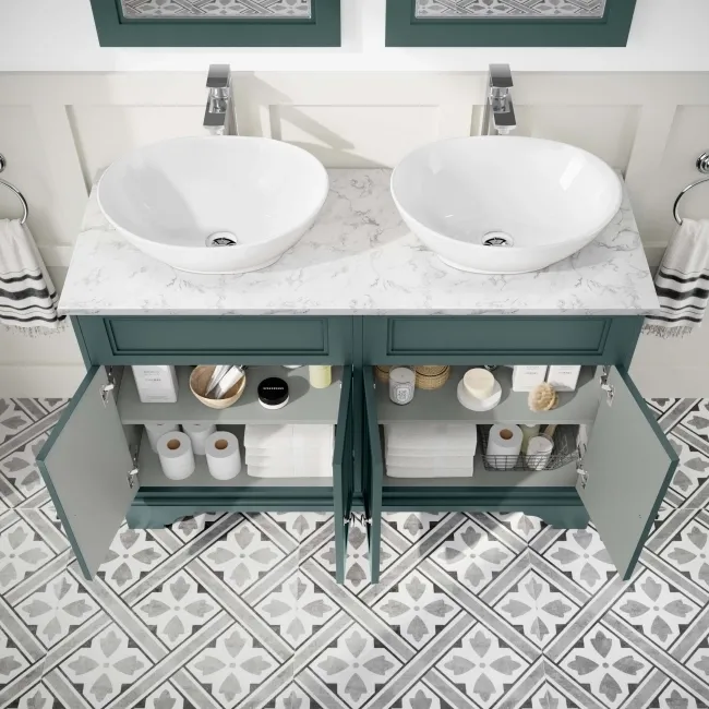 Lucia Midnight Green Double Vanity with Marble Top & Oval Counter Top Basin 1200mm