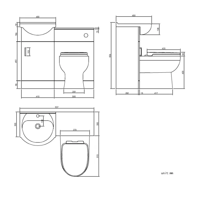 Quartz Stone Grey Combination Vanity Basin and Seattle Toilet 950mm - Black Accents