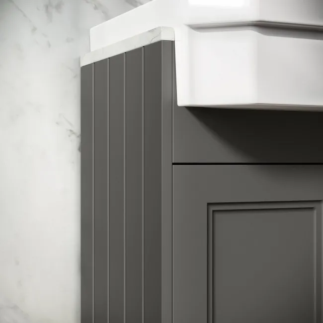 Monaco Graphite Grey Combination Vanity Traditional Basin with Marble Top 1200mm (Excludes Pan & Cistern) - Brass Knurled Handles
