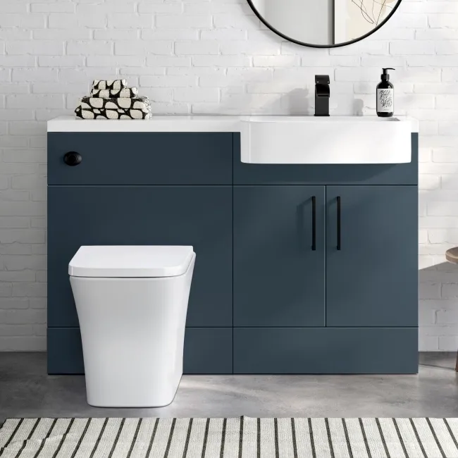 Harper Navy Blue Combination Vanity Basin and Houston Toilet 1200mm - Black Accents - Right Handed