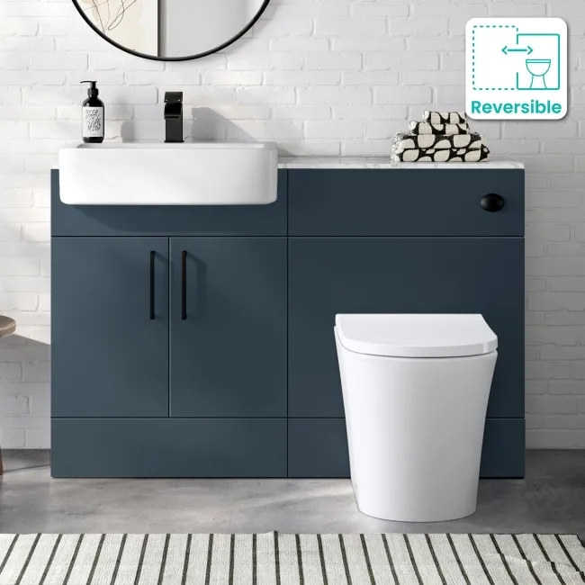 Harper Navy Blue Combination Vanity Basin with Marble Top & Tucson Toilet 1200mm - Black Accents