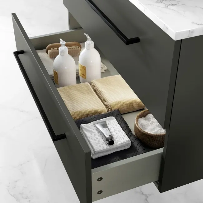 Elba Graphite Grey Wall Hung Drawer Vanity with Marble Top & Cody Basin 800mm - Black Accents