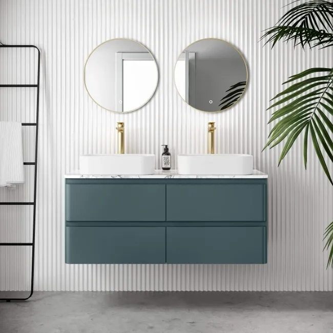 Corsica Midnight Green Wall Hung Drawer Vanity with Marble Top & Marin Basin 1200mm