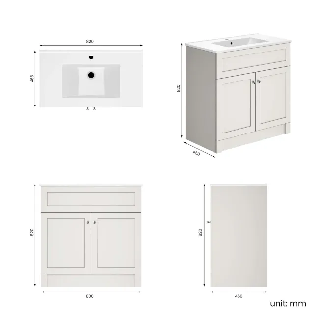 Milos Cotton White Basin Vanity 800mm - Brushed Handles