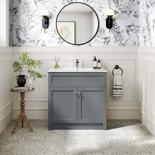 Milos Fog Grey Basin Vanity 800mm - Chrome Handles