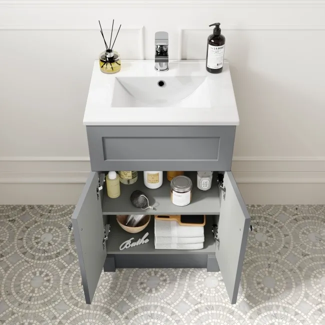 Milos Fog Grey Combination Vanity Basin and Aruba Toilet 1000mm - Chrome Handles