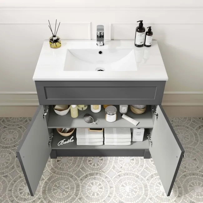 Milos Slate Grey Basin Vanity 800mm - Chrome Handles