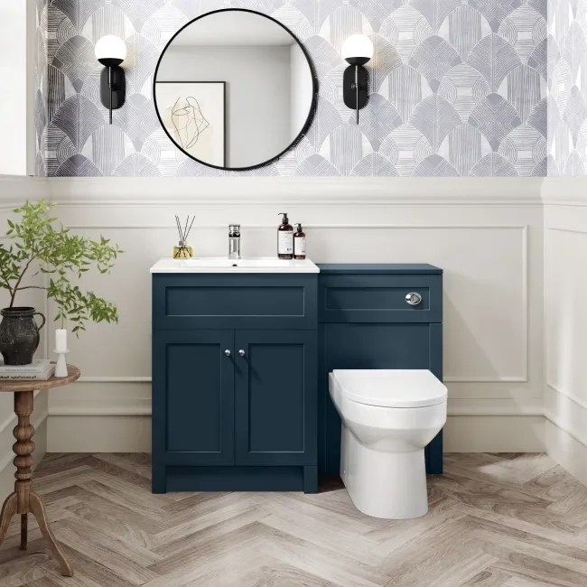 Milos Navy Blue Combination Vanity Basin and Miami Toilet 1100mm - Chrome Handles