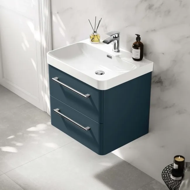 Omaha Navy Blue Wall Hung Basin Drawer Vanity 600mm