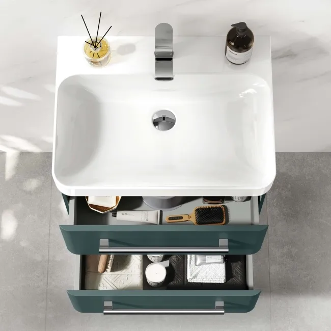 Omaha Mystic Green Wall Hung Basin Drawer Vanity 600mm