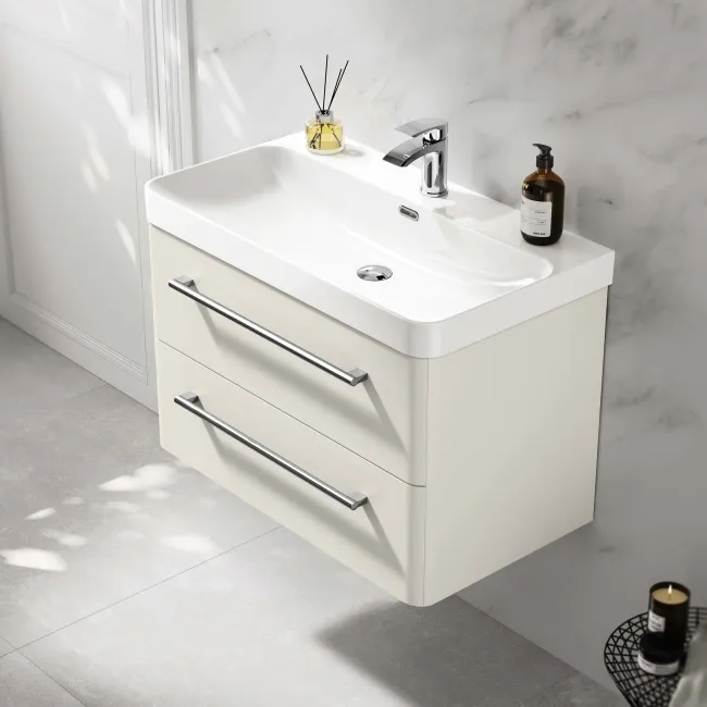 Omaha Linen White Wall Hung Basin Drawer Vanity 800mm