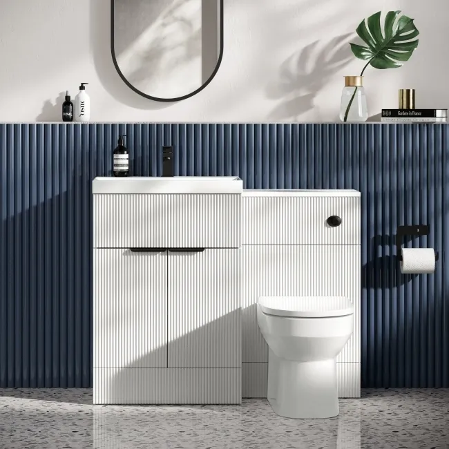 Havana Fluted Coastal White Combination Vanity Basin and Miami Toilet 1100mm - Black Accents