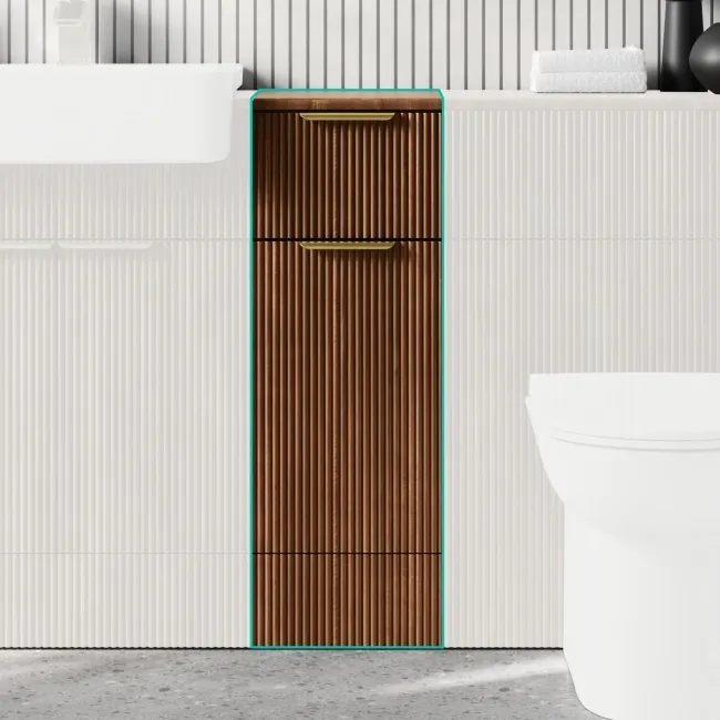 Sicily Fluted Black Walnut Side Cabinet Unit 300mm - Brushed Brass Accents