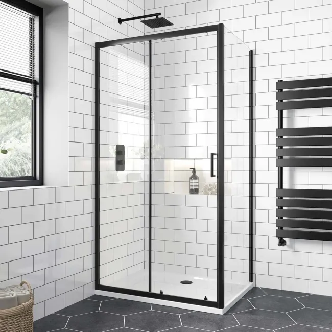 London Matt Black 6mm Sliding Shower Enclosure 1000x800mm