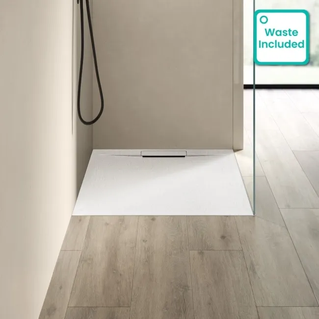 Tokyo Square Matt White Slate Texture Stone Shower Tray 800x800mm