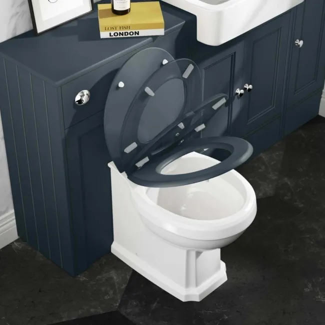 Hudson Traditional Back To Wall Toilet With Inky Blue Wooden Seat