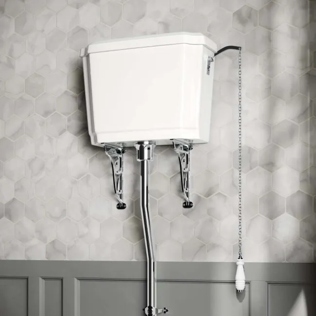 Hudson Traditional High-Level Toilet With Chalk White Seat & Pedestal Basin - Single Tap Hole