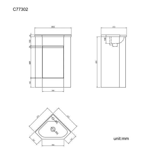Trent Gloss White Corner Basin Vanity 400mm