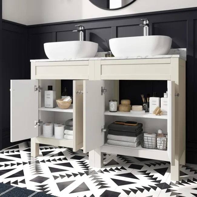 Bermuda Chalk White Cabinet with Marble Top 1200mm - Excludes Counter Top Basin