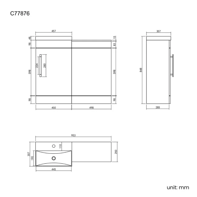 Avon Gloss White Basin Vanity and Back To Wall Unit 950mm