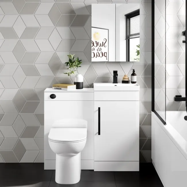 Avon Gloss White Combination Vanity Basin and Aruba Toilet 950mm - Black Accents