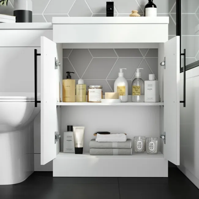 Avon Gloss White Combination Vanity Basin and Aruba Toilet 1100mm - Black Accents - Right Handed