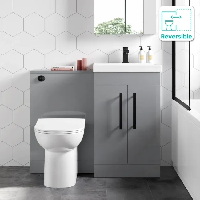 Avon Stone Grey Combination Vanity Basin and Aruba Toilet 1000mm - Black Accents