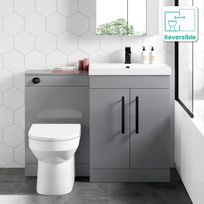 Avon Stone Grey Combination Vanity Basin and Miami Toilet 1100mm - Black Accents