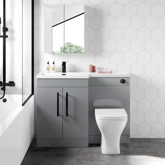 Avon Stone Grey Combination Vanity Basin and Atlanta Toilet 1100mm - Black Accents - Left Handed