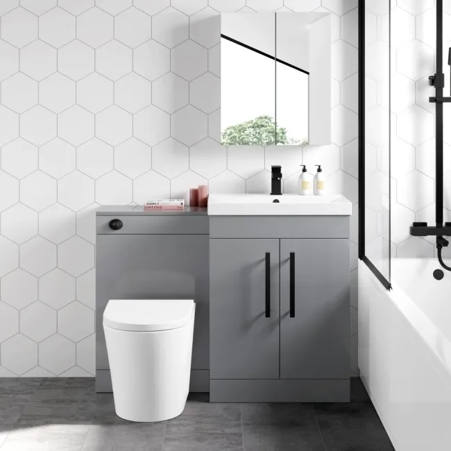 Avon Stone Grey Combination Vanity Basin and Boston Toilet 1100mm - Black Accents