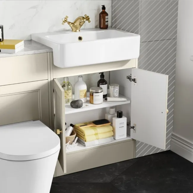 Monaco Chalk White Combination Vanity Basin with Marble Top & Boston Toilet 1200mm - Brushed Brass Accents
