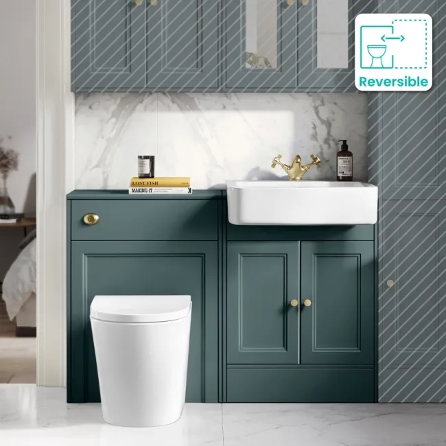 Monaco Midnight Green Combination Vanity Basin and Boston Toilet 1200mm - Brushed Brass Accents