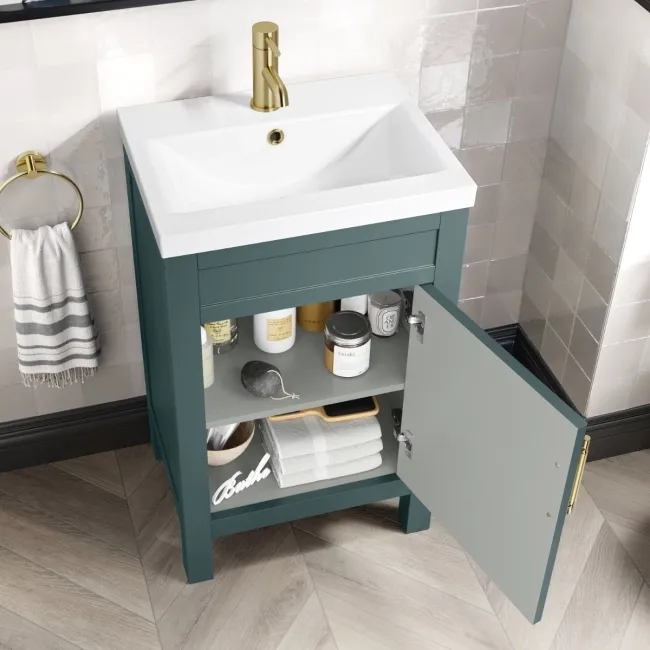 Bermuda Midnight Green Basin Vanity 500mm - Brass Knurled Handles
