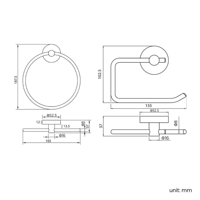 Sofia Brushed Brass Toilet Roll Holder & Towel Ring