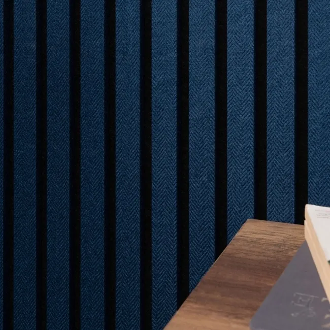 Trepanel® Texture Denim Blue Herringbone Acoustic Wood & Felt Slat Panels