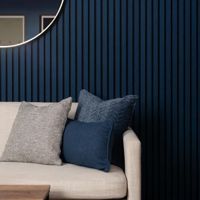 Trepanel® Texture Denim Blue Herringbone Acoustic Wood & Felt Slat Panels