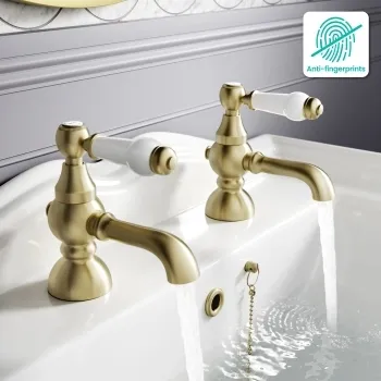 Beauly Traditional Brushed Brass Hot & Cold Basin Taps