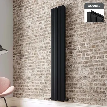 Faro Matt Black Double Flat Panel Vertical Radiator 1800x280mm