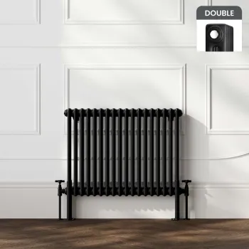 Athens Matt Black Double Column Horizontal Traditional Radiator 600x785mm