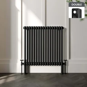 Athens Matt Black Double Column Horizontal Traditional Radiator 750x785mm