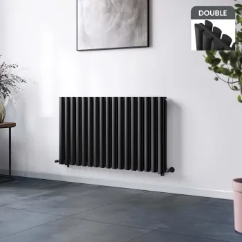Marbella Matt Black Double Oval Panel Radiator 600x1020mm