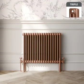 Athens Antique Copper Triple Column Horizontal Traditional Radiator 600x785mm