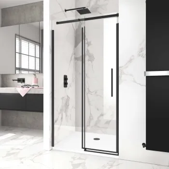 Stockholm Matt Black Easy Clean 8mm Frameless Sliding Shower Door 1100mm