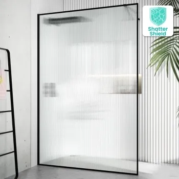 Munich Fluted Effect Matt Black Framed Easy Clean 8mm Wet Room Shower Glass Panel 1400mm